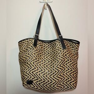 Tom's Large Burlap & Leather Convertible Tote, Beach Bag, Overnight Handbag